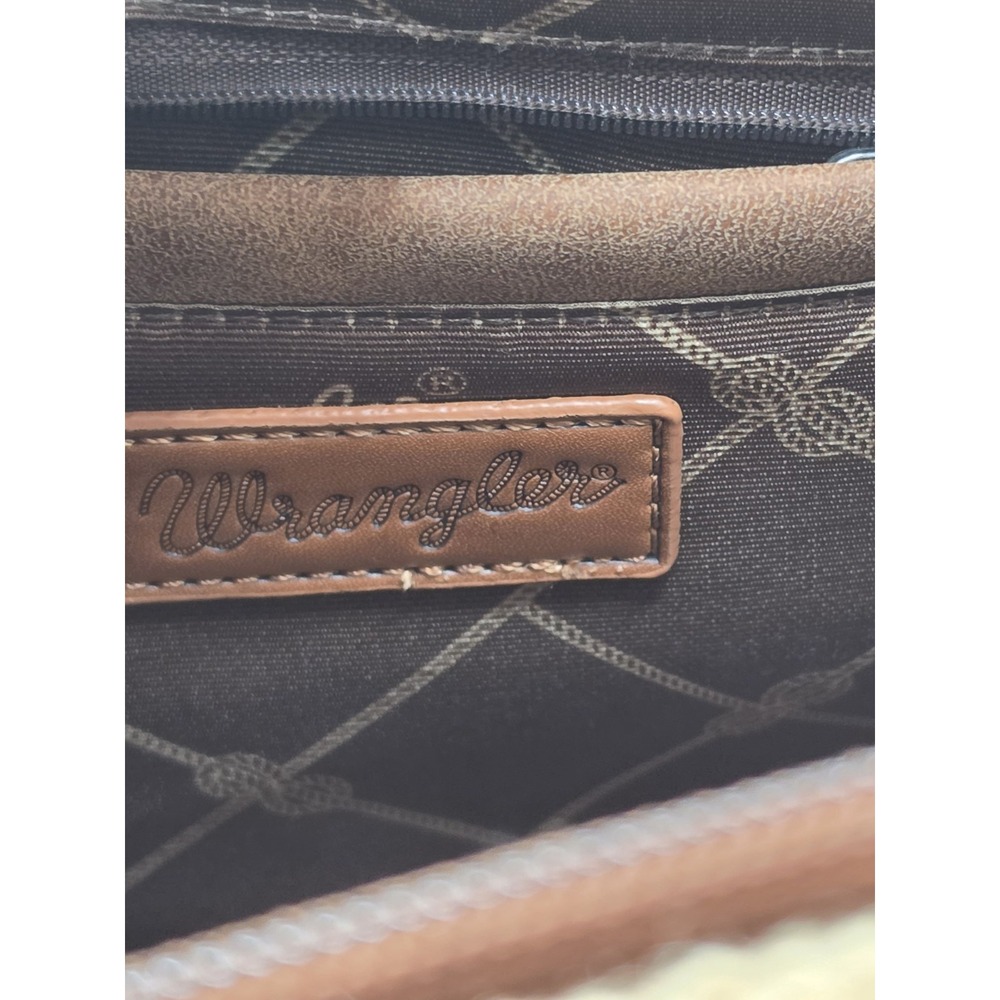 Wrangler Aztec Sherpa Southwestern Tote Crossbody Purse Western Canvas Brown - Picture 4 of 8
